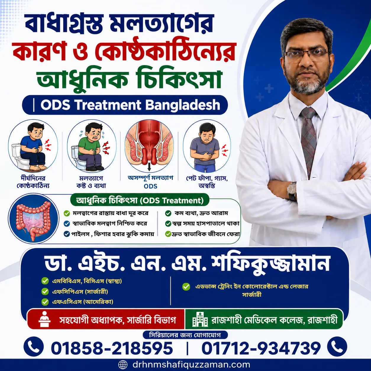 দীর্ঘদিনের কোষ্ঠকাঠিন্য, ODS ও বাধাগ্রস্ত মলত্যাগের কারণ এবং আধুনিক চিকিৎসা – ডা. এইচ. এন. এম শফিকুজ্জামান